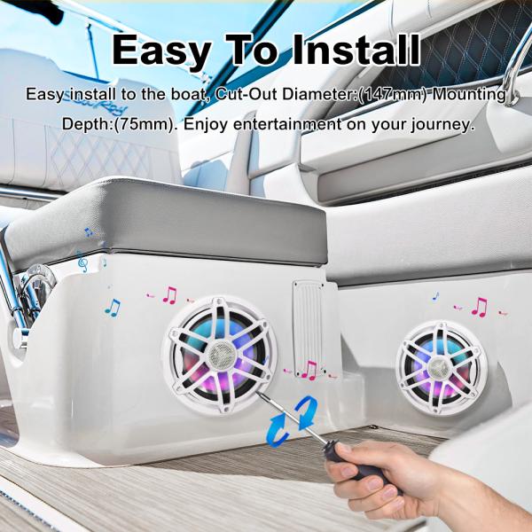 Grandnavi haut-parleurs de 6 pouces pour bateau audio marine avec cône d'injection et bord en caoutchouc et niveau imperméable IPX6
