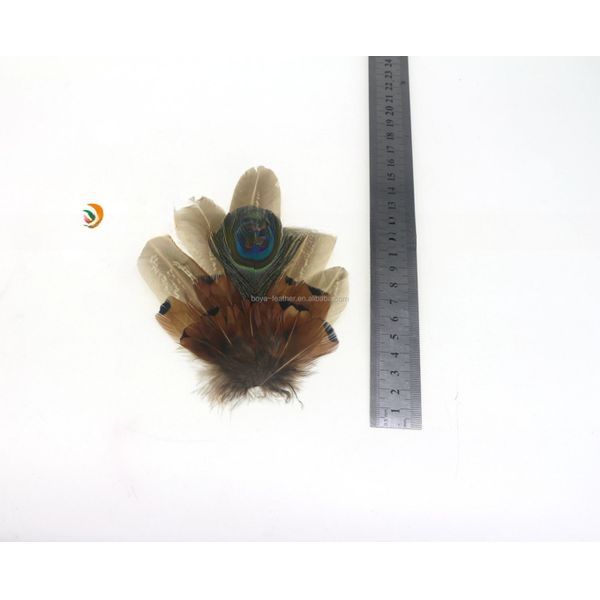 Exquisito colorido de pavo real y faisán de plumas de sombrero Pin 5x10Cm suministros de fiesta