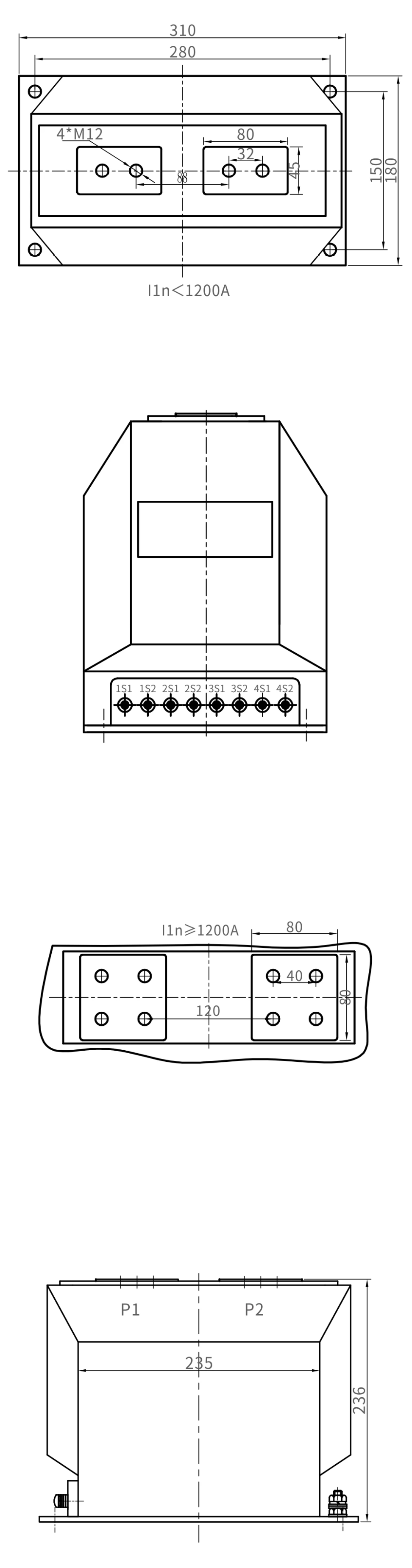 LZZBJ9 structure.png Fully Enclosed Post Type Current Transformer For GIS 10kV 20kV And 35kV