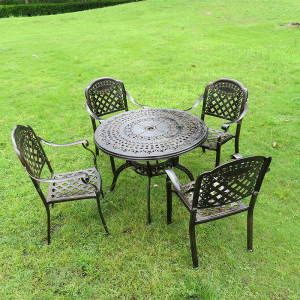 Outdoor Furniture Garden Dining Set in Rectangular Shape with Red Copper Cast Aluminum
