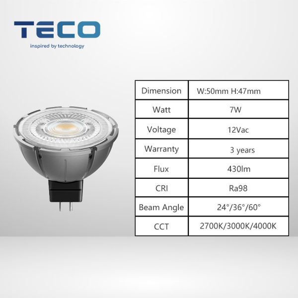 Custom 7W 12Volt MR16 Pro Spotlight Bulbs Dimmable 24 Degree 2700k Very Warm White