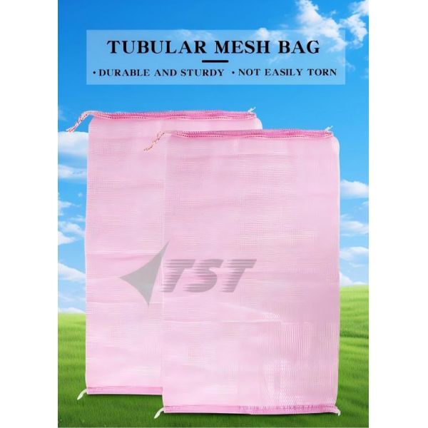 50kg 25kg Pink  Onion Sack Tubular Mesh Net Bag With Drawstring