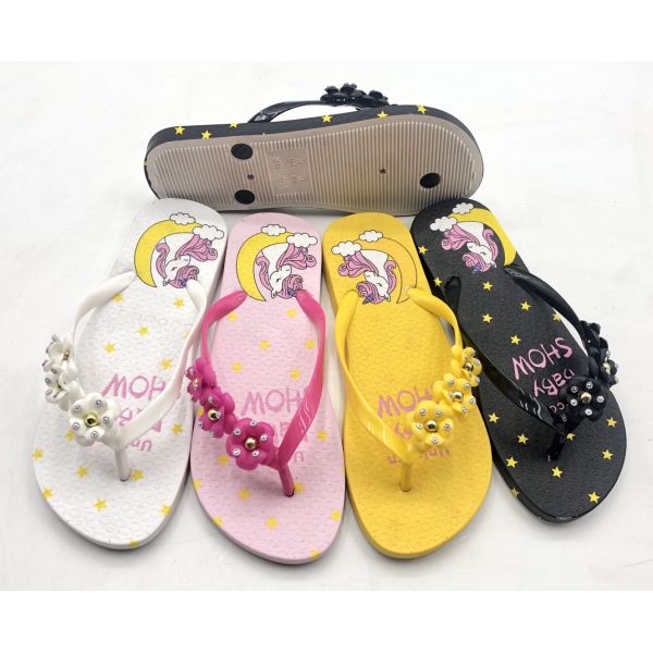 Women PVC Printed Slippers Flip Flops Teal Green/Safety Pink