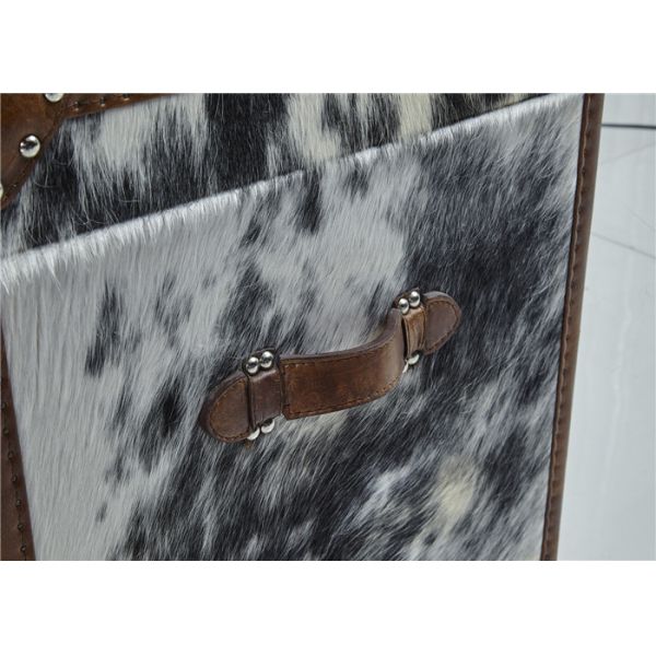 Vintage Style Leather Storage Trunk Cow Leather Fur Material 1 Drawer Top Genuine Handle