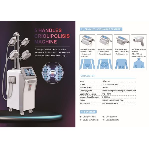 1600w 5 Handles Cryolipolysis Slimming Machine 360 Degree Cryo Shape Machine