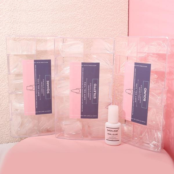 500PCS Clear Full Cover French Tips False Nails for Finger Style Salons and 10 Sizes