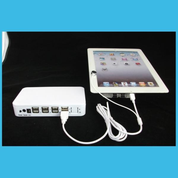 COMER Universal acrylic android tablet PC floor shelves with alarm and charging 8 port systems