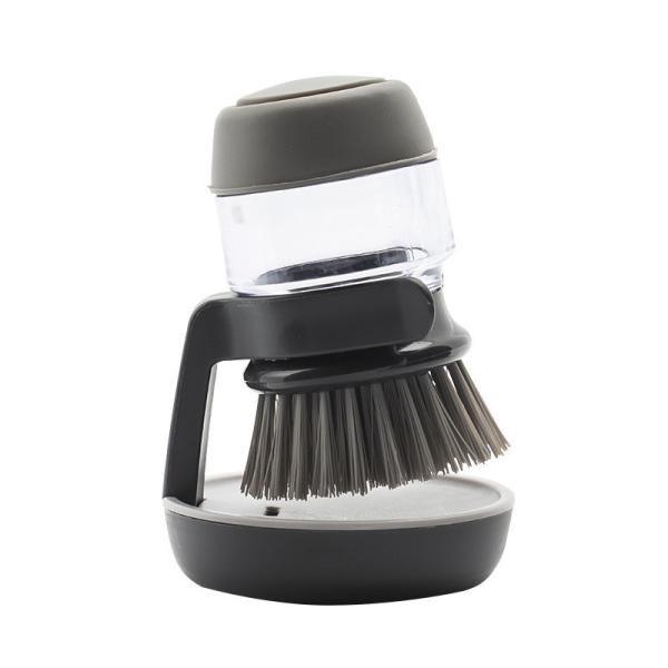 Soap Dispensing Palm Scrub Brush With Drip Tray Dishes Pots Pans Sink Cleaning