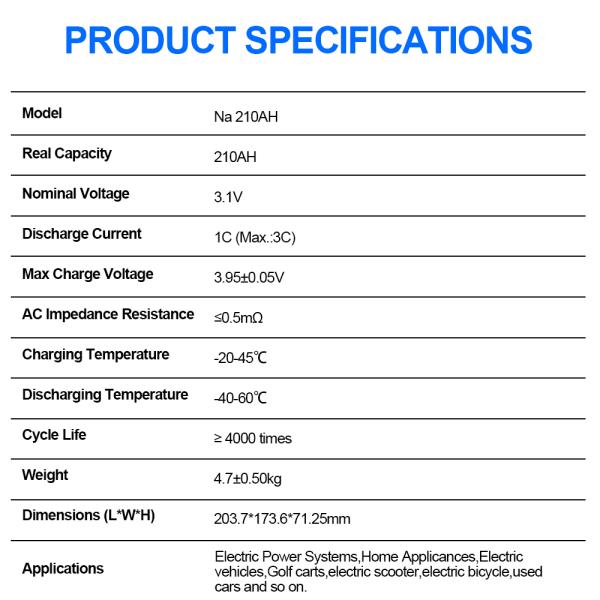 Sodium ion battery 210ah prismatic cell 3.1V for home energy storage