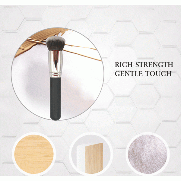 Synthetic Bronzer Makeup Brush Sliver Ferrule Grey And Black Hair
