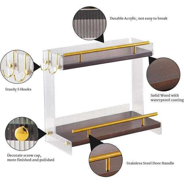 Wooden Bathroom Vanity Countertop Organizer for Cosmetics and Skincare 2 Tier Dresser