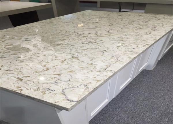 OEM Flora Bloom White Quartz Top , Premade Kitchen Countertops Polished Surface