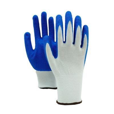 Blue Crinkled Latex Nylon Work Gloves Breathable Abrasion Resistant