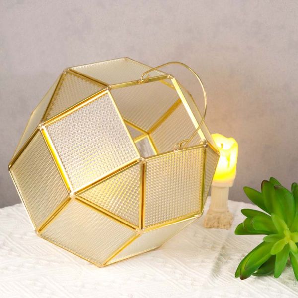 Glass greenhouse handle lamp copper golden color hanging landscape bottle flower glass box candle holder lampshade