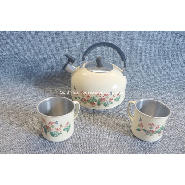 Customized Decal Stainless Steel Tea Kettle Yellow Coating For Gas Induction Cookers