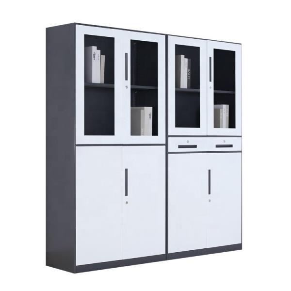 0.4-1.2mm Metal Filing Storage Cabinet Steel Cupboard Design With Glass