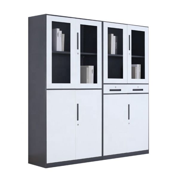 0.4-1.2mm Metal Filing Storage Cabinet Steel Cupboard Design With Glass