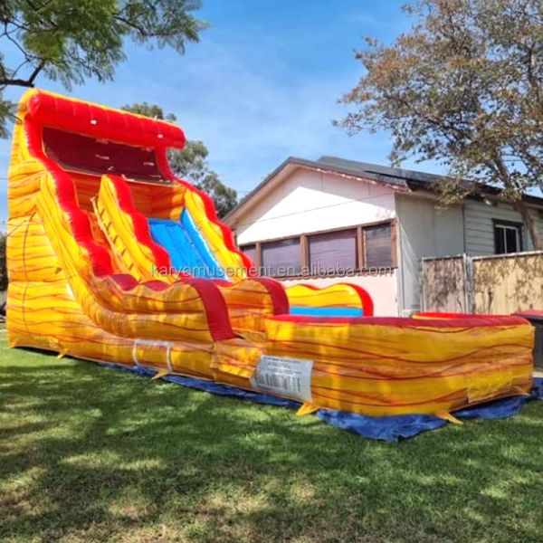 Customized Logo Commercial PVC Water Park Yellow Marble Inflatable Slide with Pool
