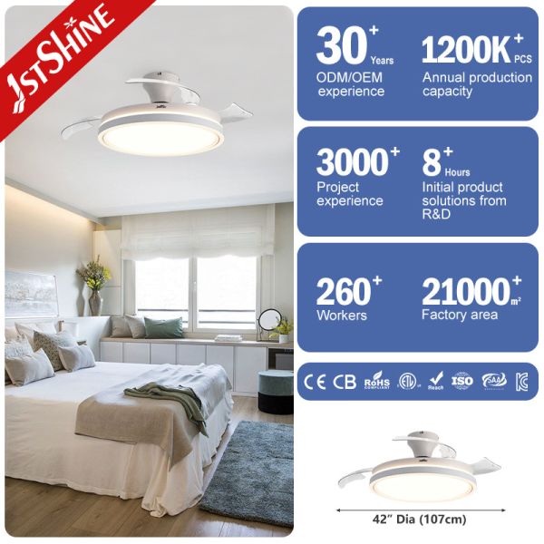 42 Inch Retractable Ceiling Fan Light with DC Motor and 6 Speed Remote Control