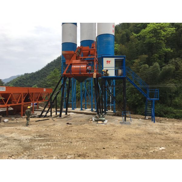 HZS50 Concrete Batching Plant Concrete Batching Mixer 115Kw Modular Design