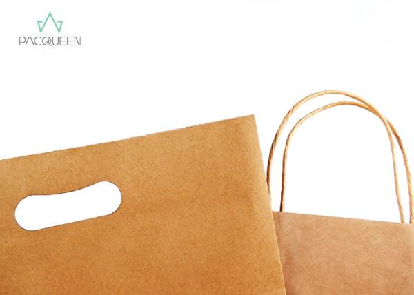 Square Bottom Brown Paper Takeaway Bags , Kraft Brown Carrier Bags Twisted Handle