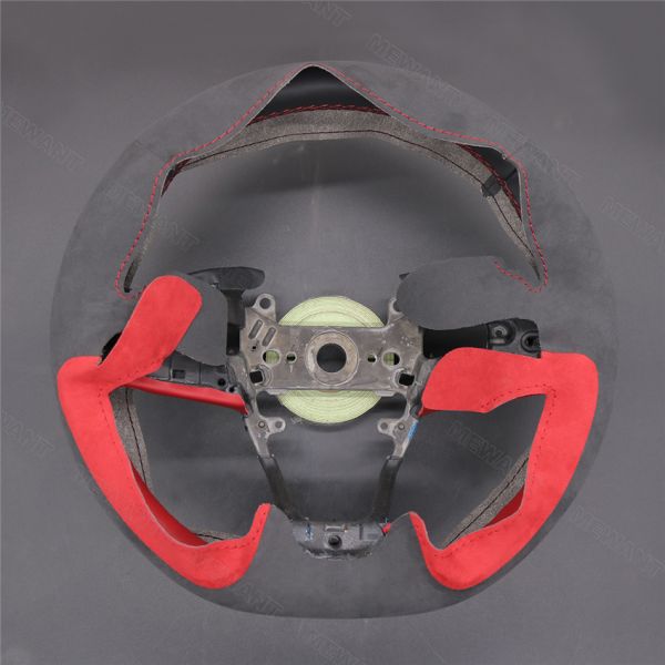 2017-2021 Honda Civic Type R Custom Hand Stitching Steering Wheel Cover in Grey Suede