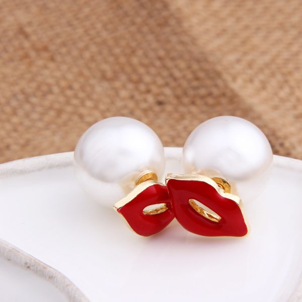 Sexy lips pearl earrings small jewelry