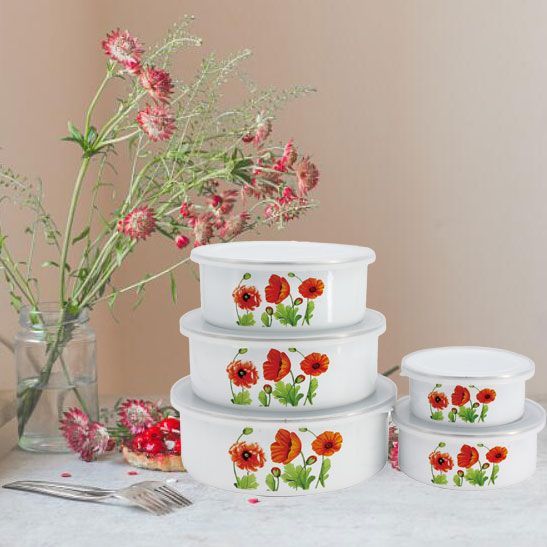 Daily Using Enamel Container Set Enamel Mixing Bowl Multipurpose Tableware Food Storage