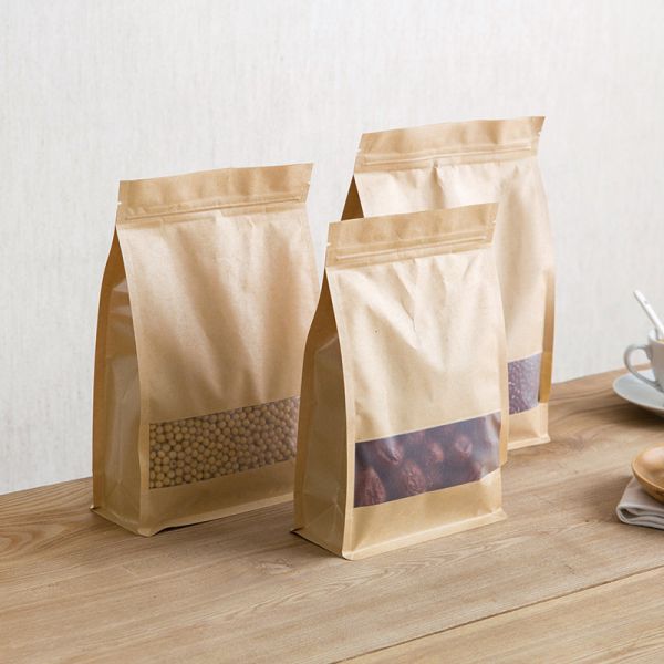 Wholesale Food Packaging Recycled Zip Top Brown Craft Paper Bag With Window