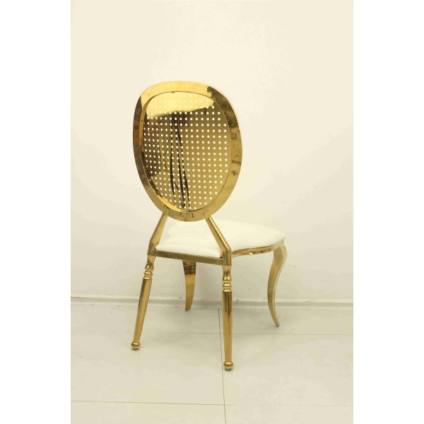 Luxo marco de acero inoxidable dorado silla de invitados trono hotel comedor tela silla de boda