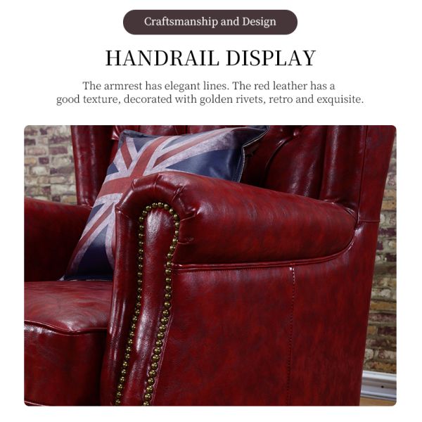 Nidea #8816 Luxury Leisure Antique Armchair Chesterfield Vintage Tan Leather Buttons Tufted Wingback Chair for  Lounge