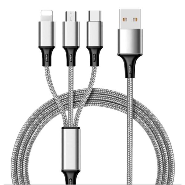USB  Multi 3 In 1 Braided Charging Cable 4 Head Custom Logo  For Iphone