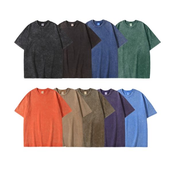 100% Cotton Unisex Oversized Basic Tee tshirt Men's Casual Loose Wash Solid T-Shirts