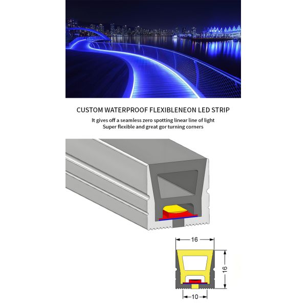 16*16 Waterproof IP65 LED Silicone Neon Strips Overhead 24V 2835 Flexible Outdoor Neon Light Strips