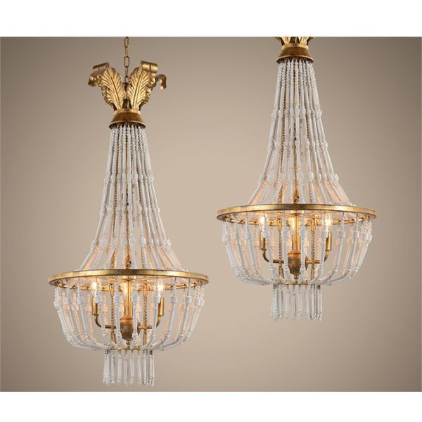 Wrought iron and wood light chandelier fixtures with Wood beads for Kitchen Dining room (WH-CI-40)