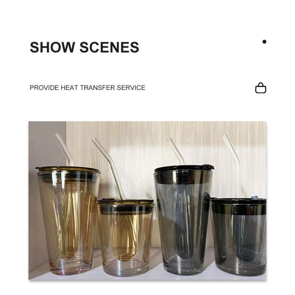 Coffee Mugs Portable Female Entourage Cold Milk Tea Glass with Handle and straw lid