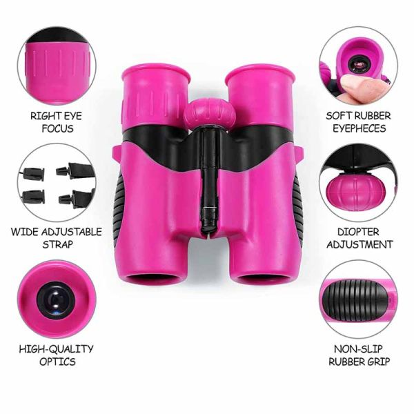 Center focus FMC Pink 8x21mm Night Vision Binoculars For Kids