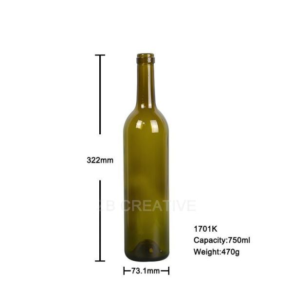 Standard 750ml Bordeaux Wine Bottles Cork Top For Red Wine 470g 1701K-1