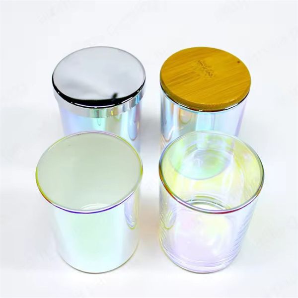 Black White Frosted Double Wall Amber Glass Iridescent Candle Vessel Luxury Rainbow Color Glass