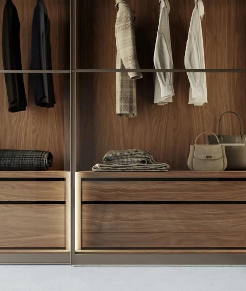 Guarda-roupa moderna personalizada de madeira de chapéu Guarda-roupa de quarto com portas de vidro