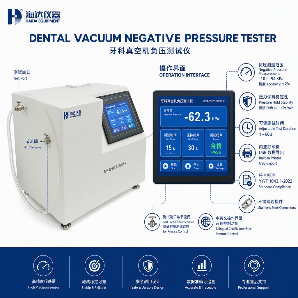 Dental Vacuum Negative Pressure Tester Vacuum Gauge Machine for Dental Suction System Testing Equipment High Precision -94 kPa