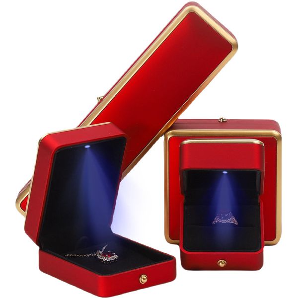 Luxury Red LED Light Up Caja de joyas, Cajas de embalaje de joyas tamaño personalizado