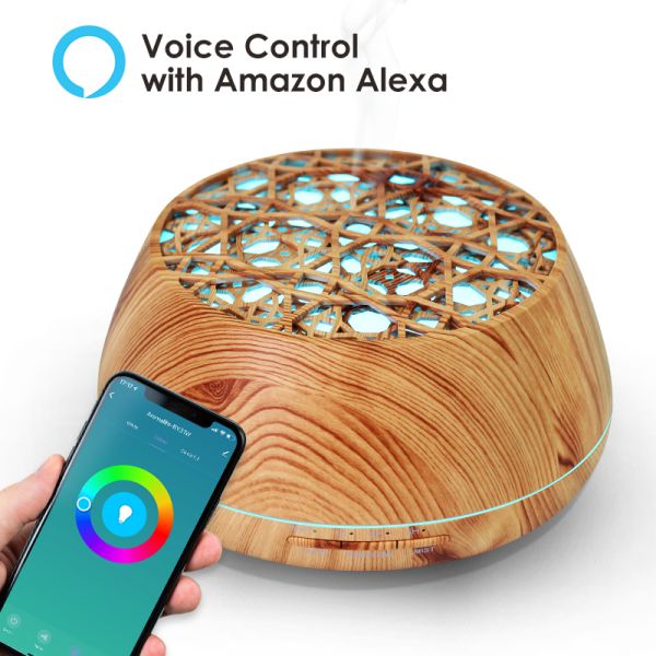 Smart Wifi Wireless Essential Oil Aromatherapy Diffuser with Alexa Google App Voice Control 400ml Ultrasonic Diffuser Humidifier