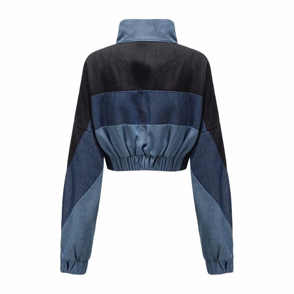 Contrast Sleeves Cotton Zip Through Youth 12oz Womens Short Jean Jacket