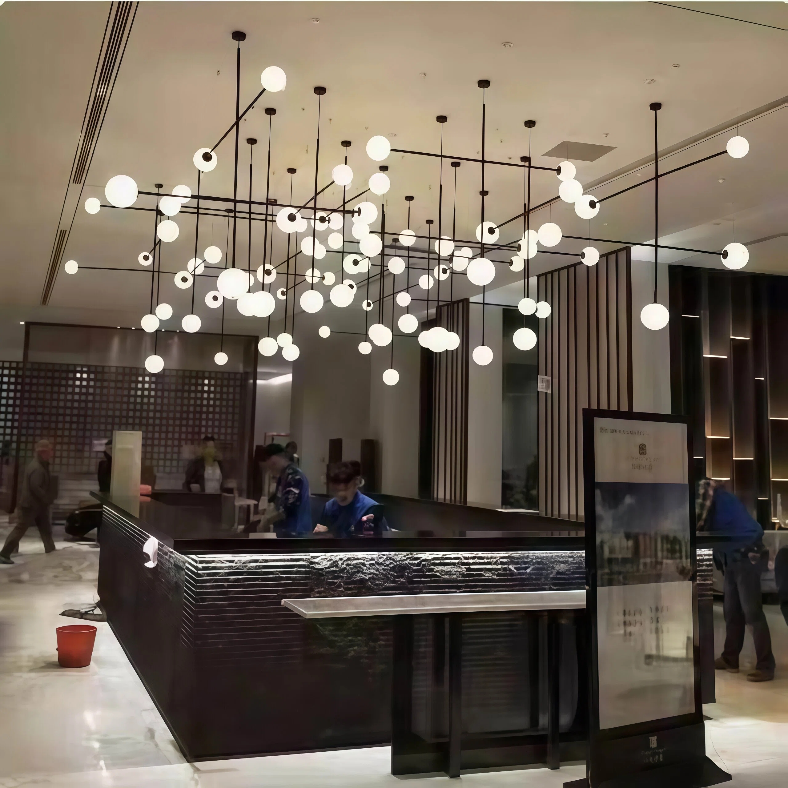 JYLIGHTING Grid Structure Iron & Frosted Glass Sphere Chandelier, Modern Golden Frame Modular Globe Pendant Light for Sales Office Lobby & Villa Reception Counter