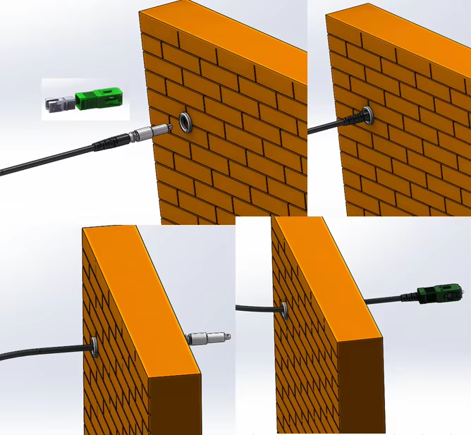 Pushable Pre-connector SC/APC Metal Connector  Fiber Patch Cord Black For Through The Duct And Wall FTTH