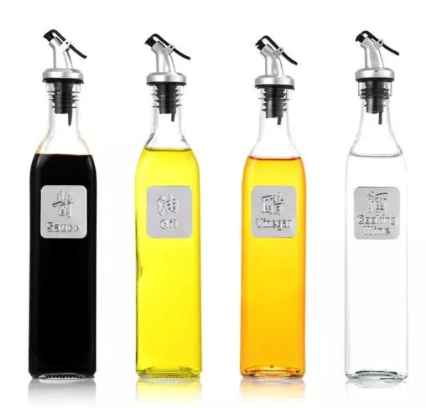 Garrafa de vidro personalizada 650ml 330 Dispensador de azeite de vidro transparente Garrafa com tampa de azeite de oliva