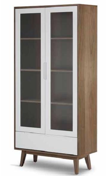 wholesale North Europe style wooden high cupboard with glass door