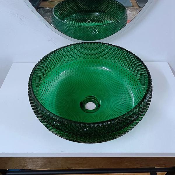 Green Glass Vessel Basins Vanity Diamond Mordern Round Bathroom