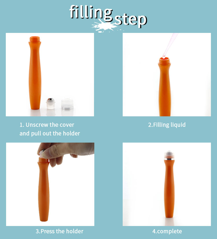 15ml PETG Roll On Bottle Slim Curved Body Stainless Steel Ball for Essential Oil Aromatherapy Liquid